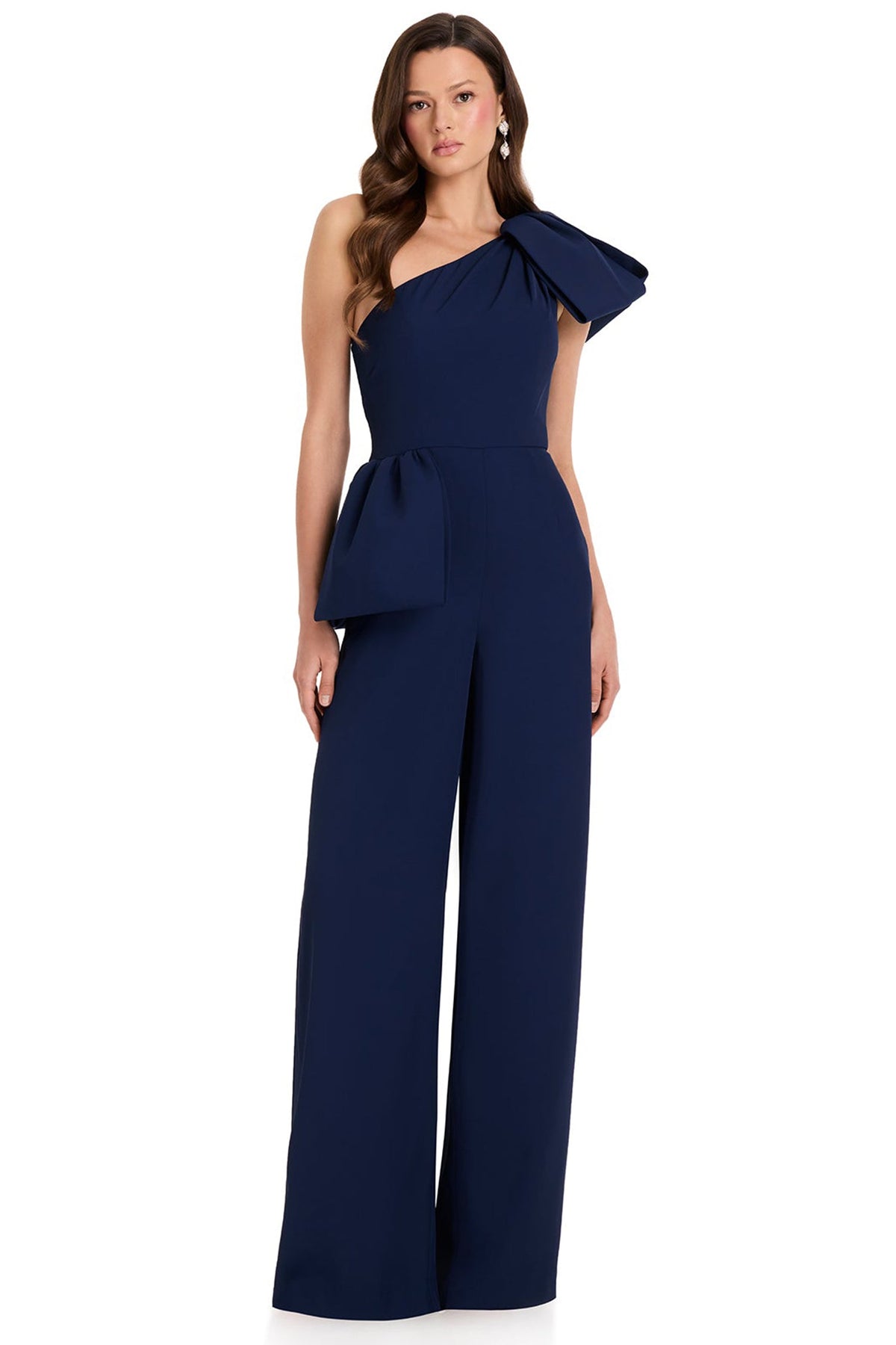 Ashley Lauren E12386 Asymmetrical Crepe Wide Leg Jumpsuit