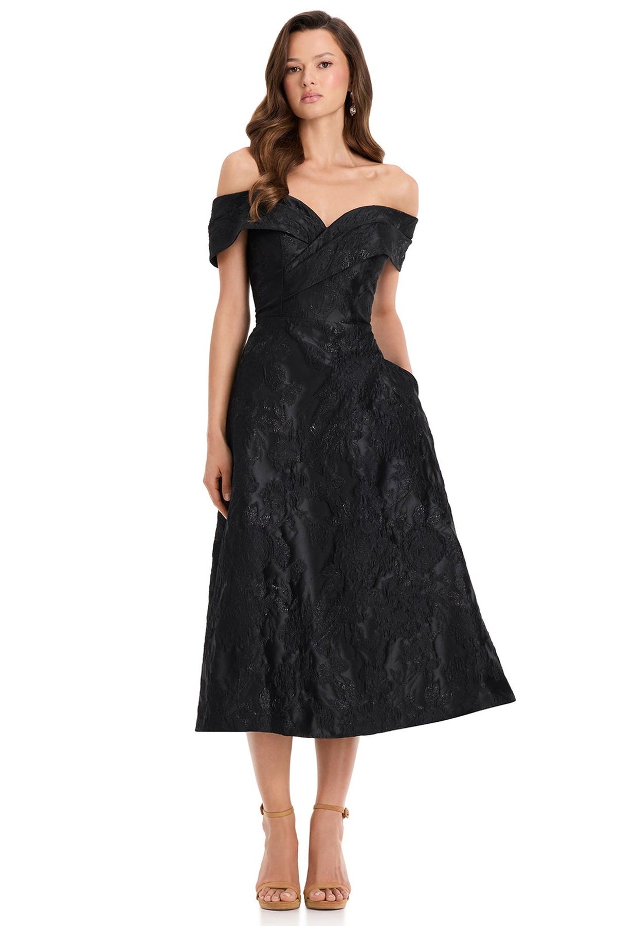 Ashley Lauren E40002 Off Shoulder Floral Texture Evening Dress