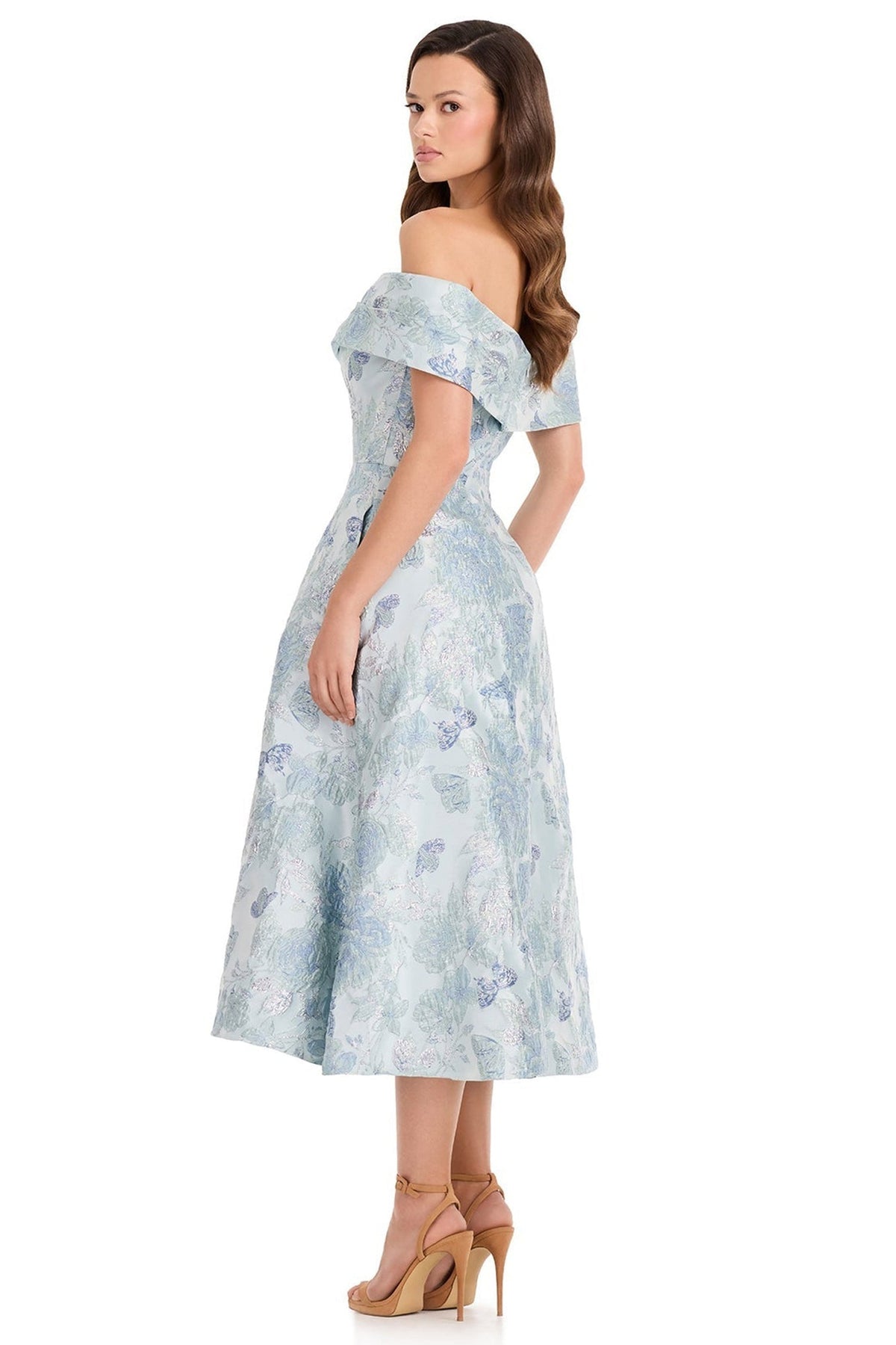 Ashley Lauren E40002 Off Shoulder Floral Texture Evening Dress