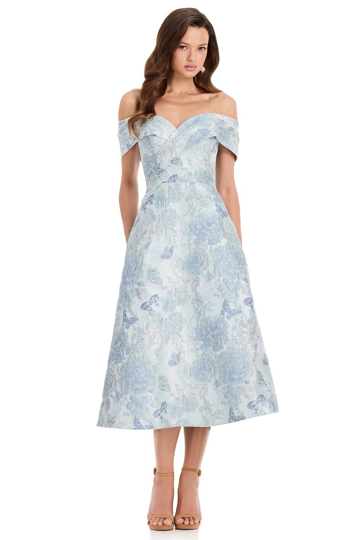 Ashley Lauren E40002 Off Shoulder Floral Texture Evening Dress