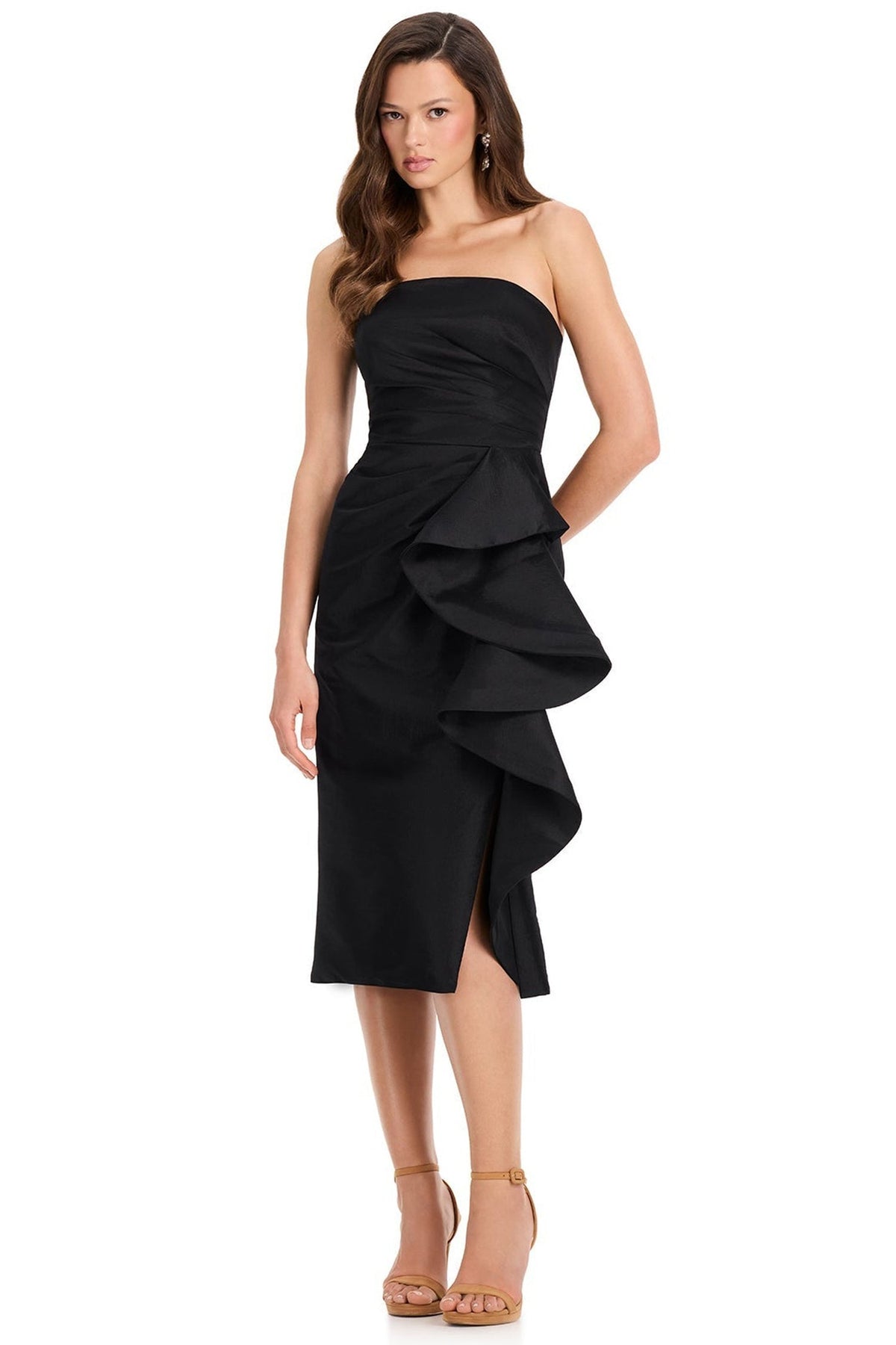 Ashley Lauren E40005 Ruched Straight Across Neck Cocktail Dress