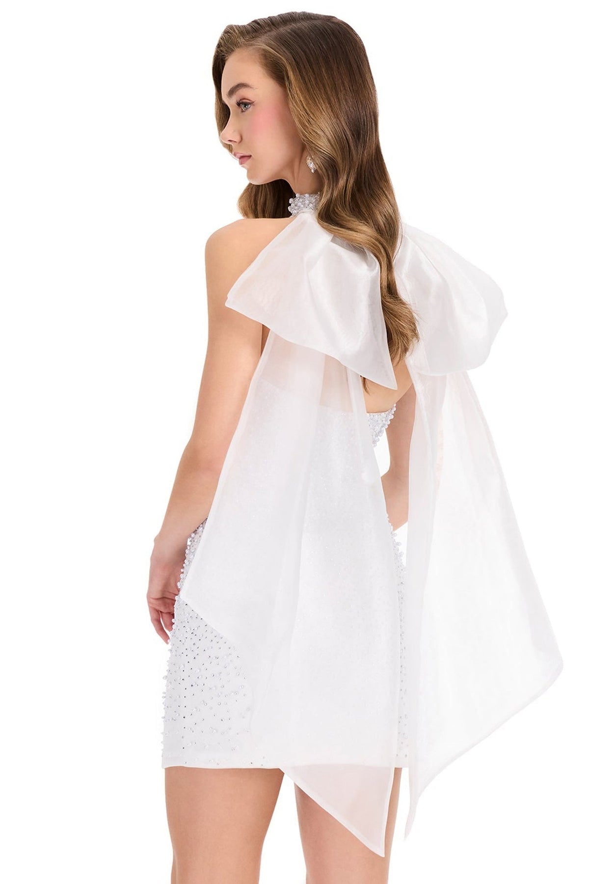 Ashley Lauren E40006 Organza Cape Beaded Sheath Cocktail Dress