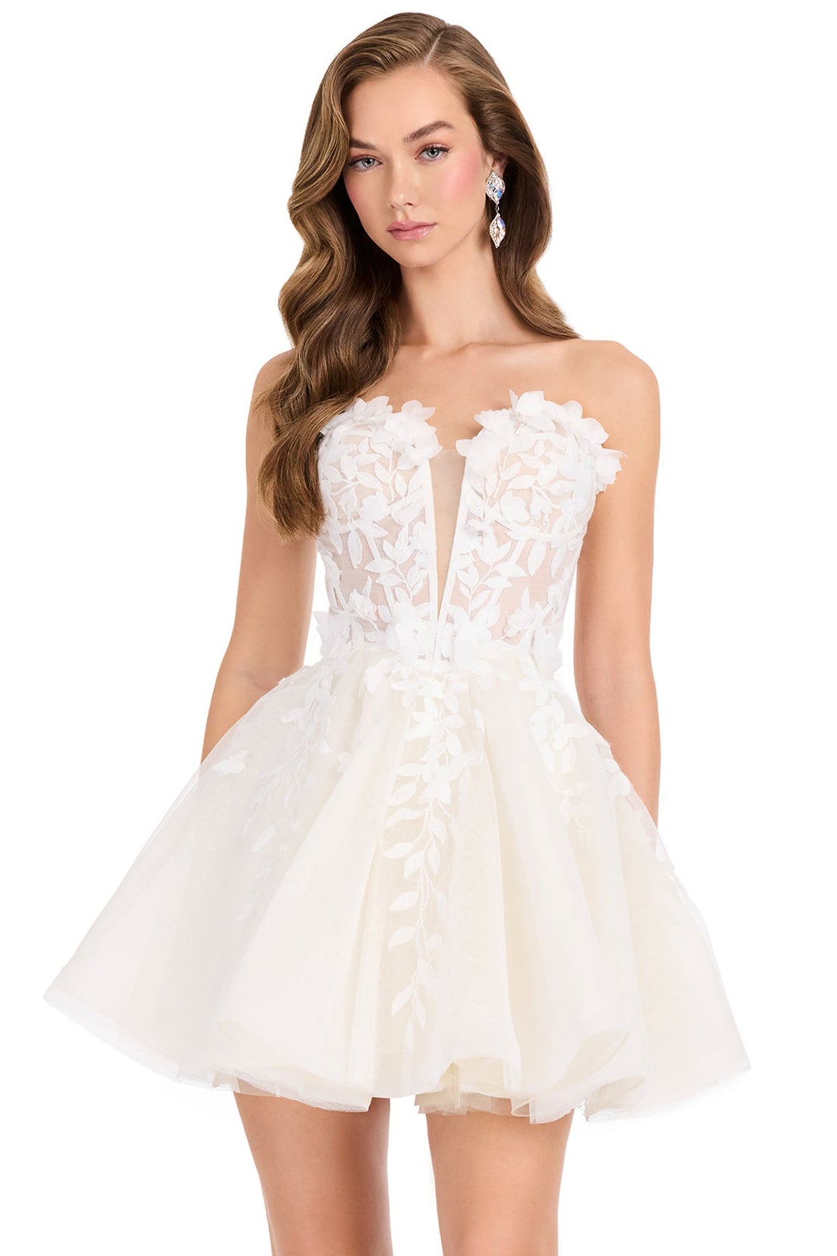 Ashley Lauren E40007 Strapless Embroidered A-Line Cocktail Dress