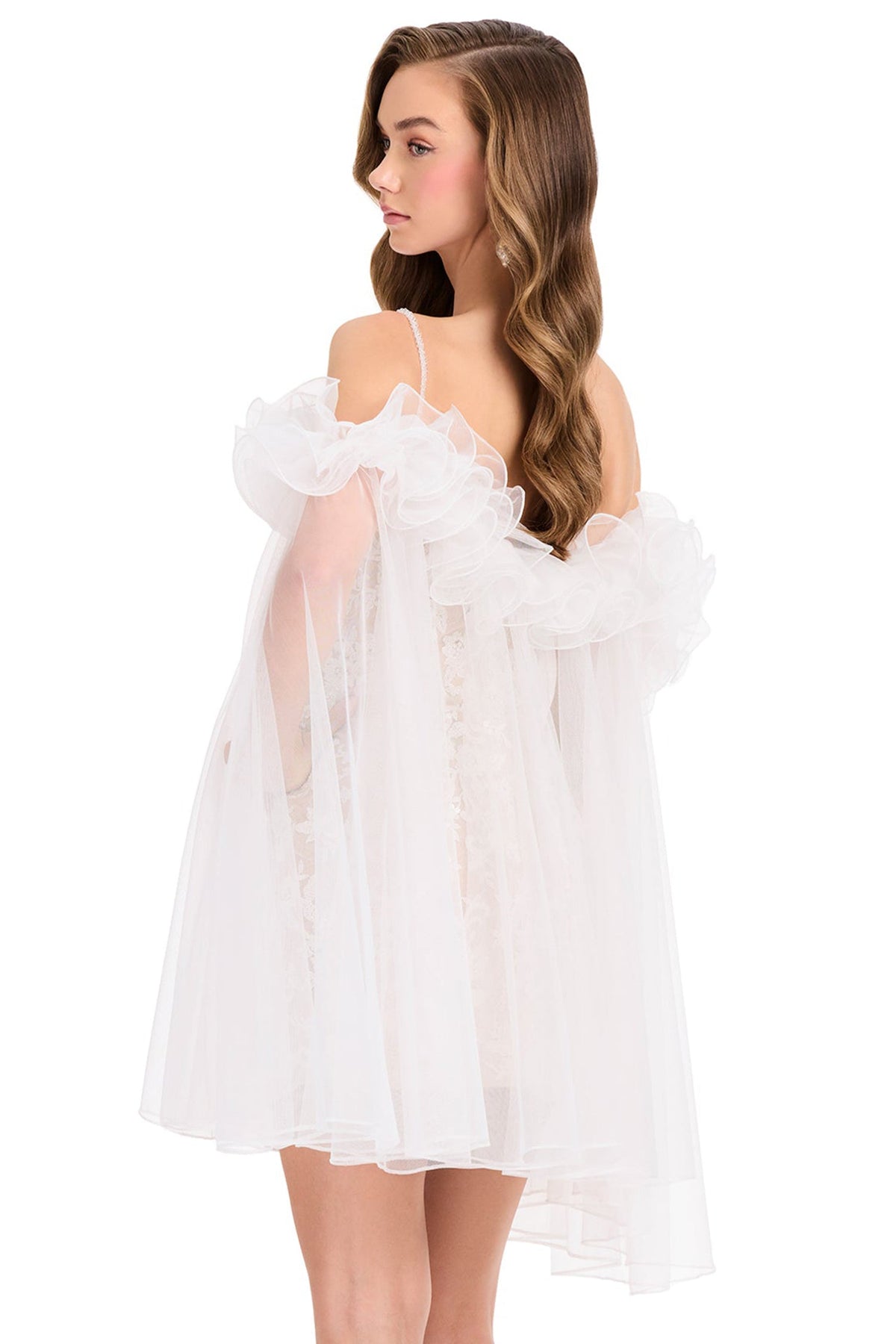 Ashley Lauren E40008 Ruffle Cape Embroidered Scoop Cocktail Dress