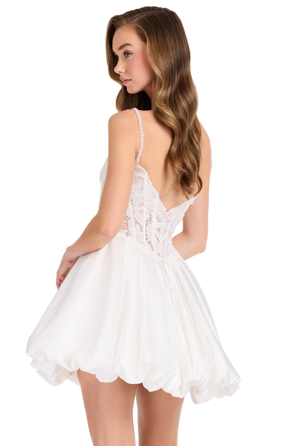 Ashley Lauren E40010 Lace Applique Illusion Corset Cocktail Dress