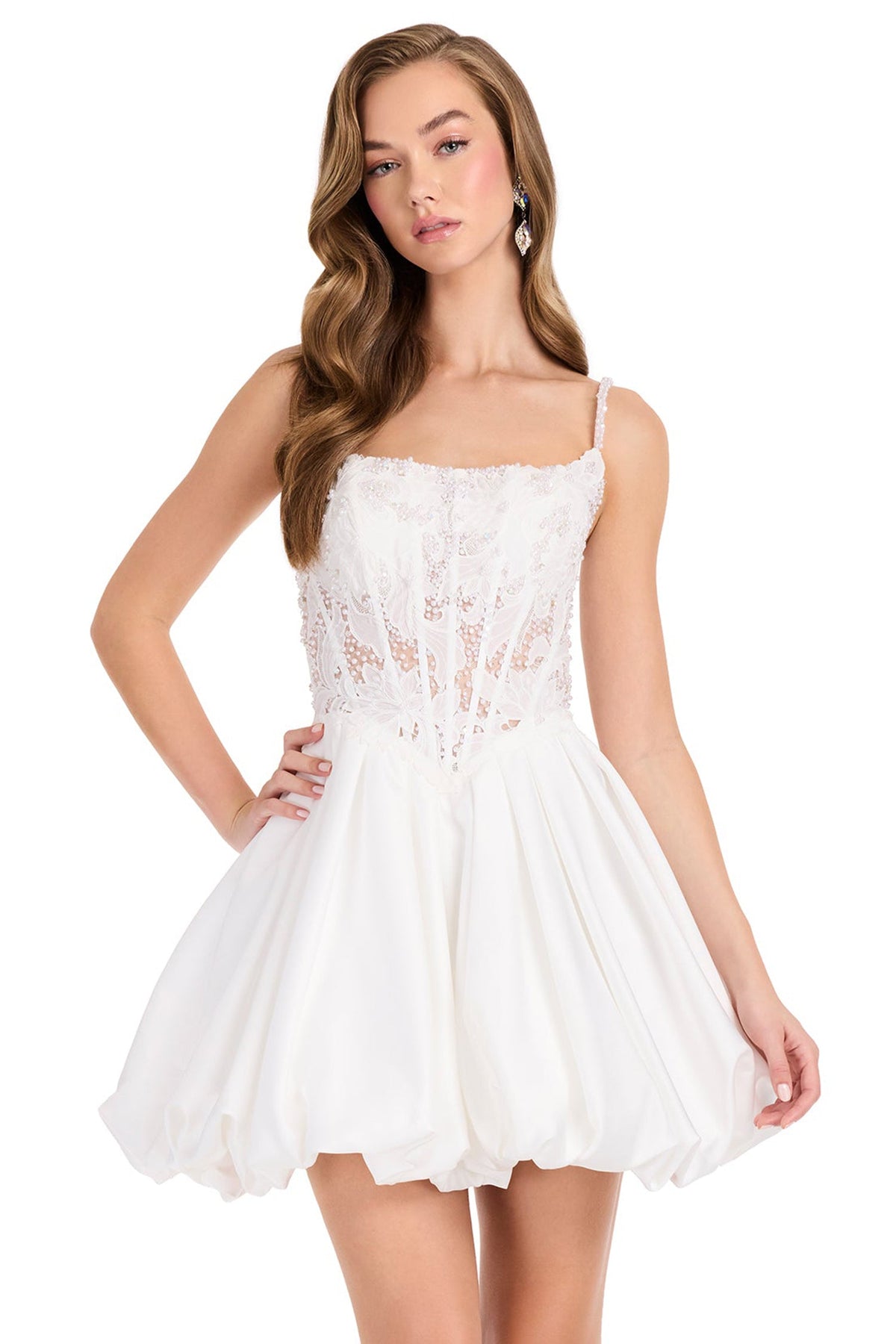 Ashley Lauren E40010 Lace Applique Illusion Corset Cocktail Dress