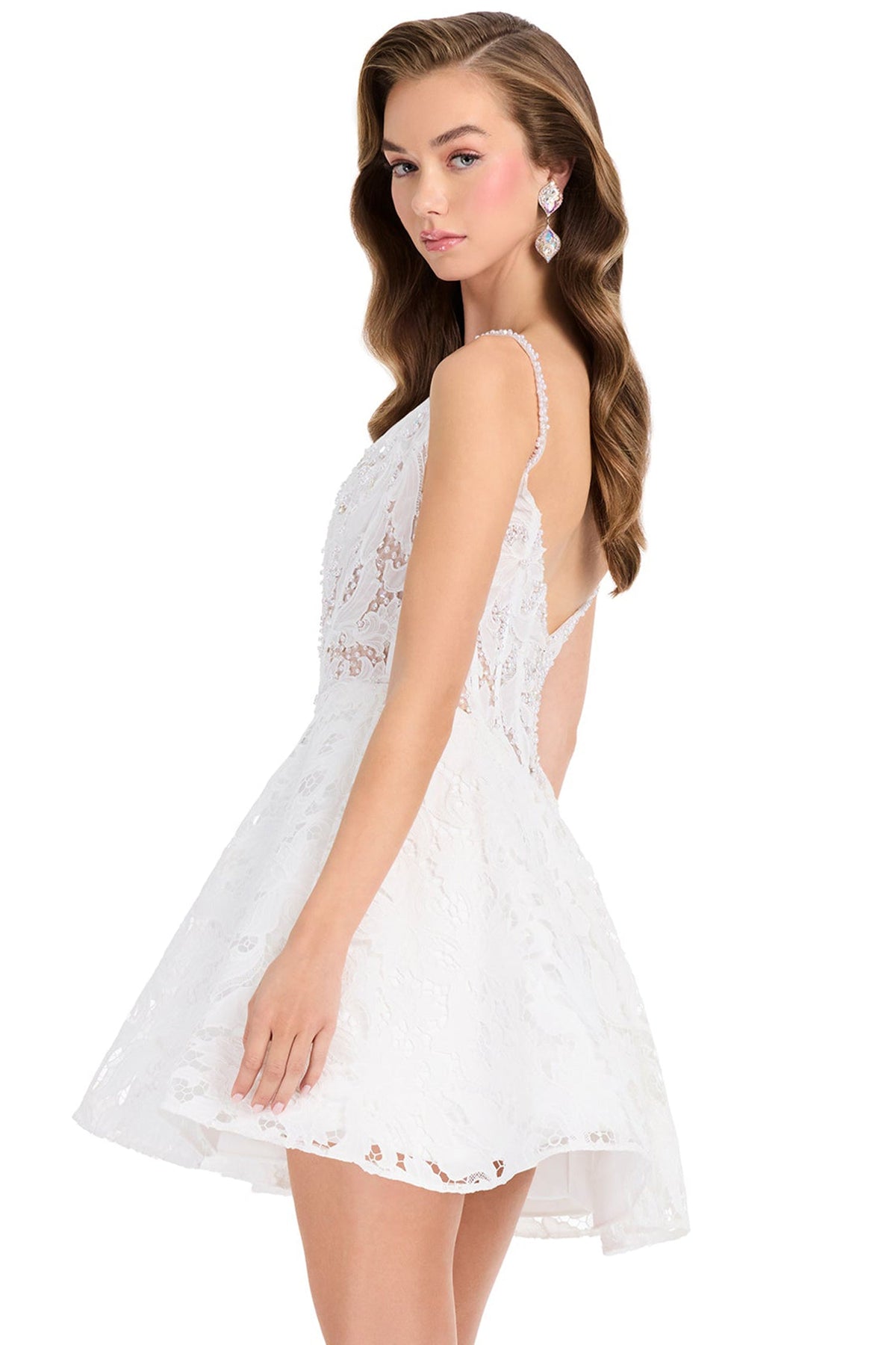 Ashley Lauren E40011 Sleeveless Beaded Lace Corset Cocktail Dress