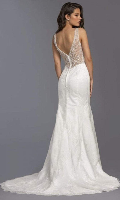 Trevi Collection Bridal - L2145 V Neck Beaded Accented Lace Bridal Wedding Dresses