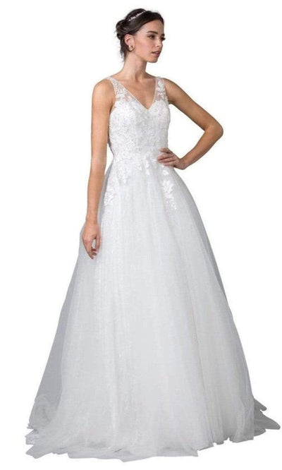 Trevi Collection Bridal - L2355 V Neck Tulle Long Wedding Gown Wedding Dresses XXS / Off White