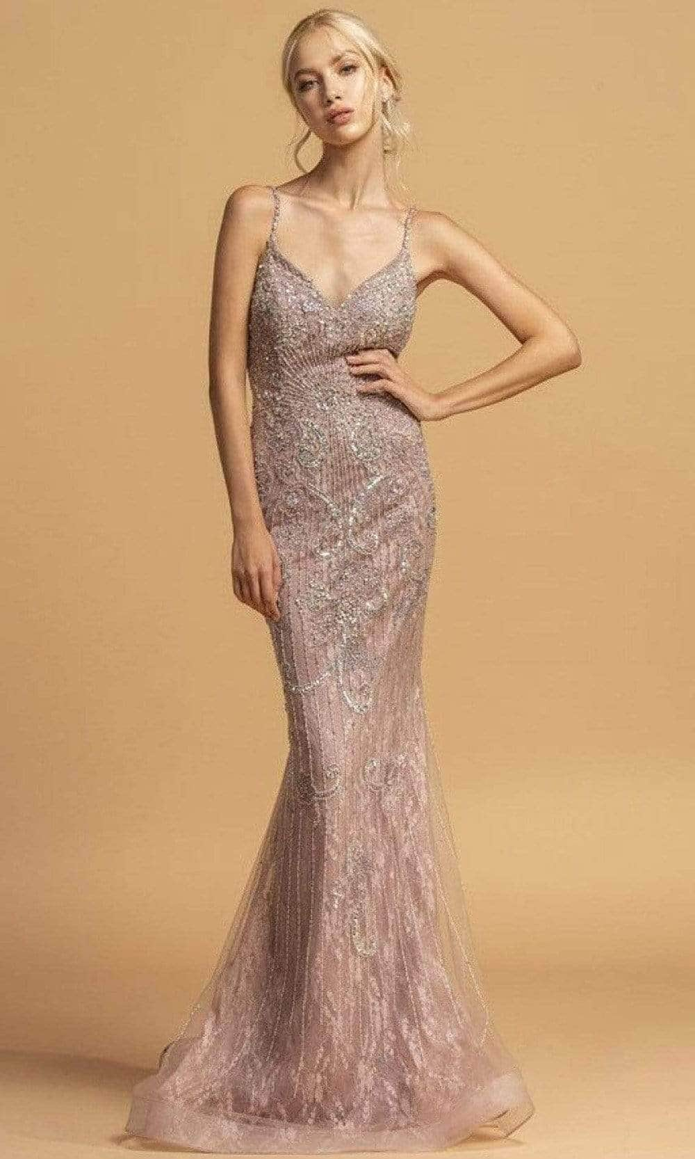 Aspeed Design - Beaded Mermaid Evening Dress L2230 - 1 pc Mauve In Size XS Available CCSALE XS / Mauve