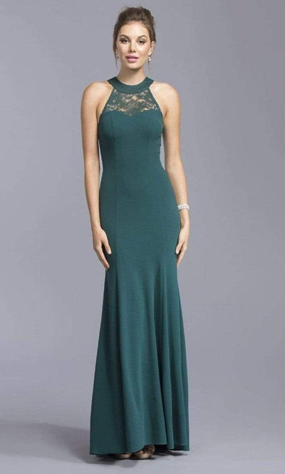 Trevi Collection - D144 Lace Halter Neck Trumpet Dress Evening Dresses XS / Hunter Green