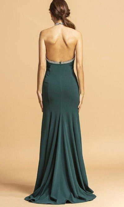 Trevi Collection - D289 Bejeweled Halter High Slit Dress Evening Dresses