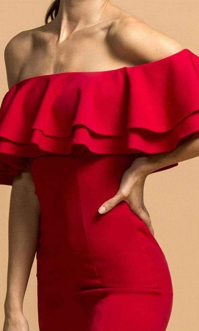 Trevi Collection - D293 Off Shoulder Bodycon Slit Dress Evening Dresses