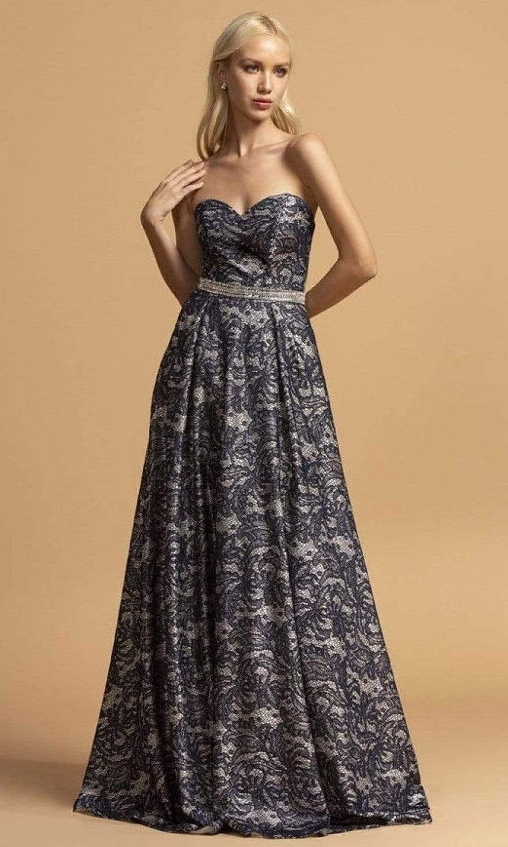 Trevi Collection - D298 Sweetheart A-Line Evening Dress Evening Dresses XXS / Navy/Nude