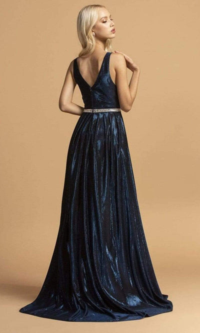 Trevi Collection - D299 Metallic Pleated A-Line Floor Length Dress Prom Dresses