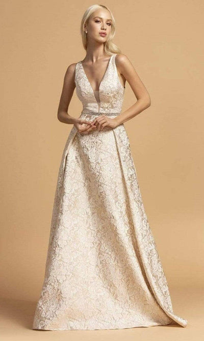 Trevi Collection - D310 Floral A-Line Evening Dress Evening Dresses XXS / Champagne