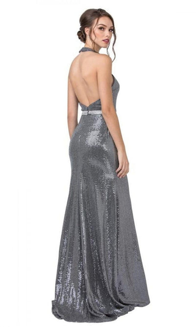 Trevi Collection - D345 Halter Shiny Embellished Column Gown Evening Dresses