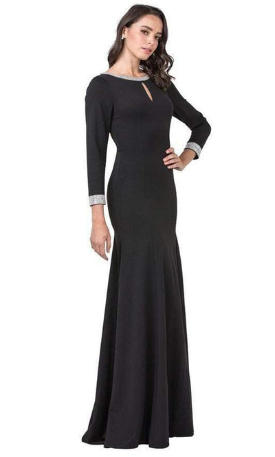 Trevi Collection - D374 Jewel-Trimmed Long Sleeve Dress Mother of the Bride Dresses XXS / Black
