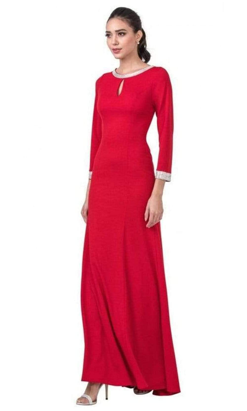 Trevi Collection - D374 Jewel-Trimmed Long Sleeve Dress Mother of the Bride Dresses XXS / Red