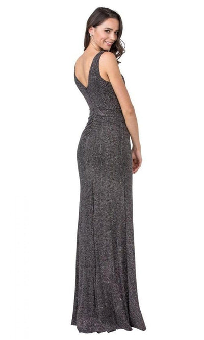 Trevi Collection - D411 Plunging Neck Jacquard Slit Dress Evening Dresses