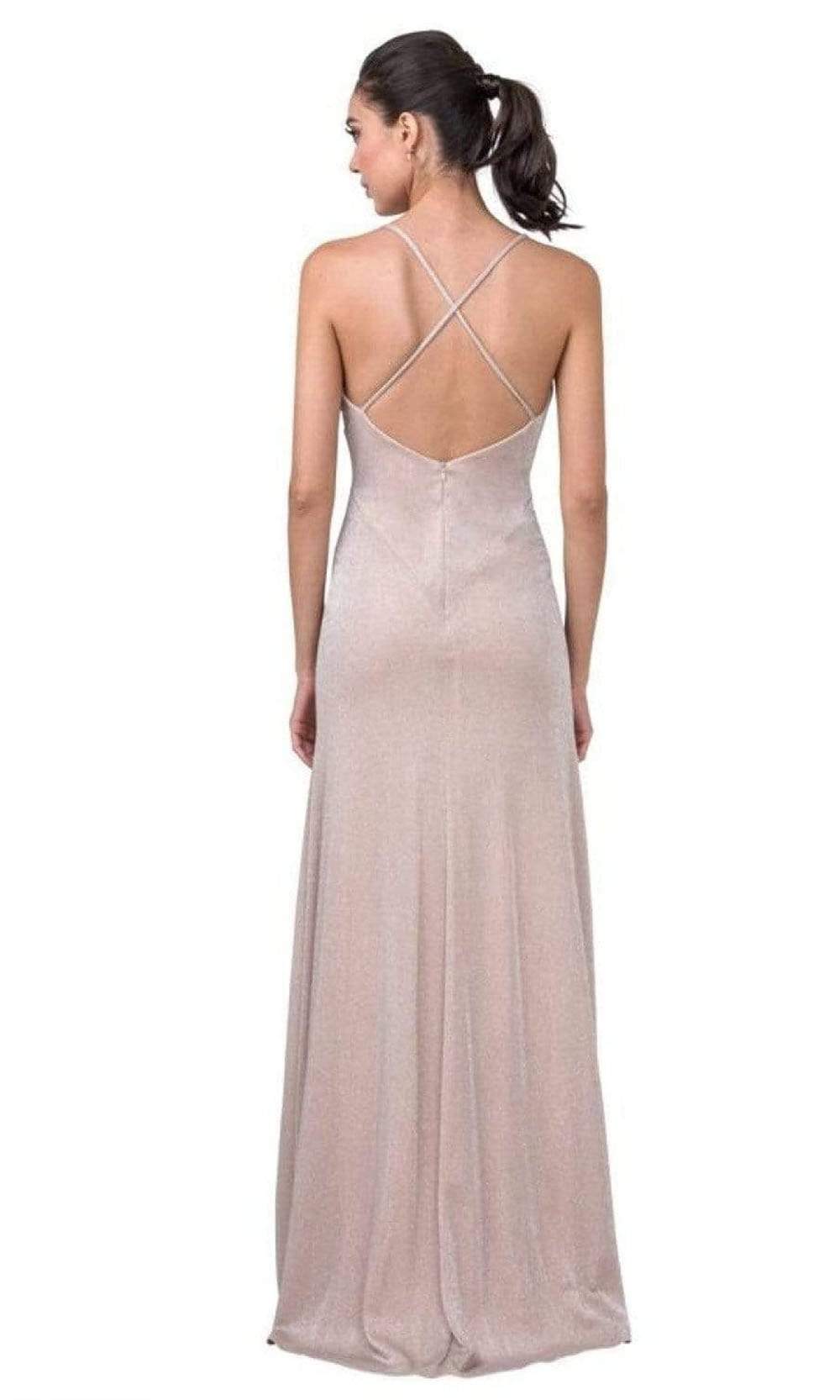 Trevi Collection - D413 Crisscross Back Plain Textured Dress Evening Dresses