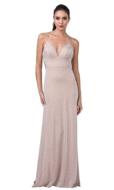 Trevi Collection - D413 Crisscross Back Plain Textured Dress Evening Dresses XXS / Blush