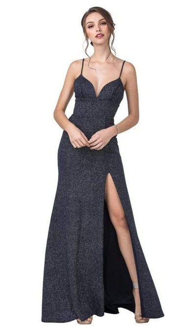 Trevi Collection - D415 Spaghetti Strapped Glittered Dress Prom Dresses XXS / Navy