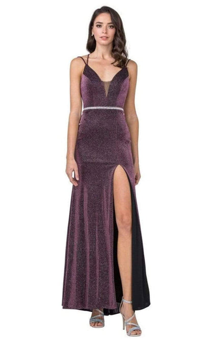 Trevi Collection - D418 Glittered Strappy Back Long Dress Evening Dresses XXS / Plum