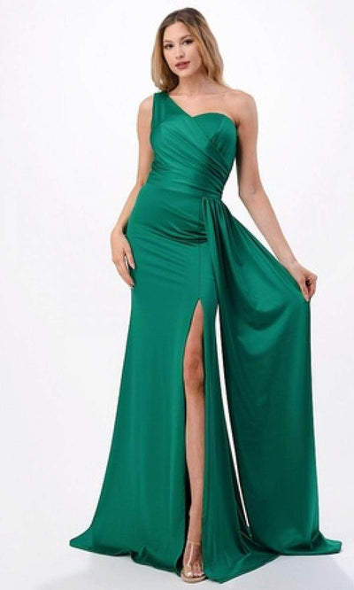 Trevi Collection D567 - One Shoulder Evening Gown XS / Hunter Green