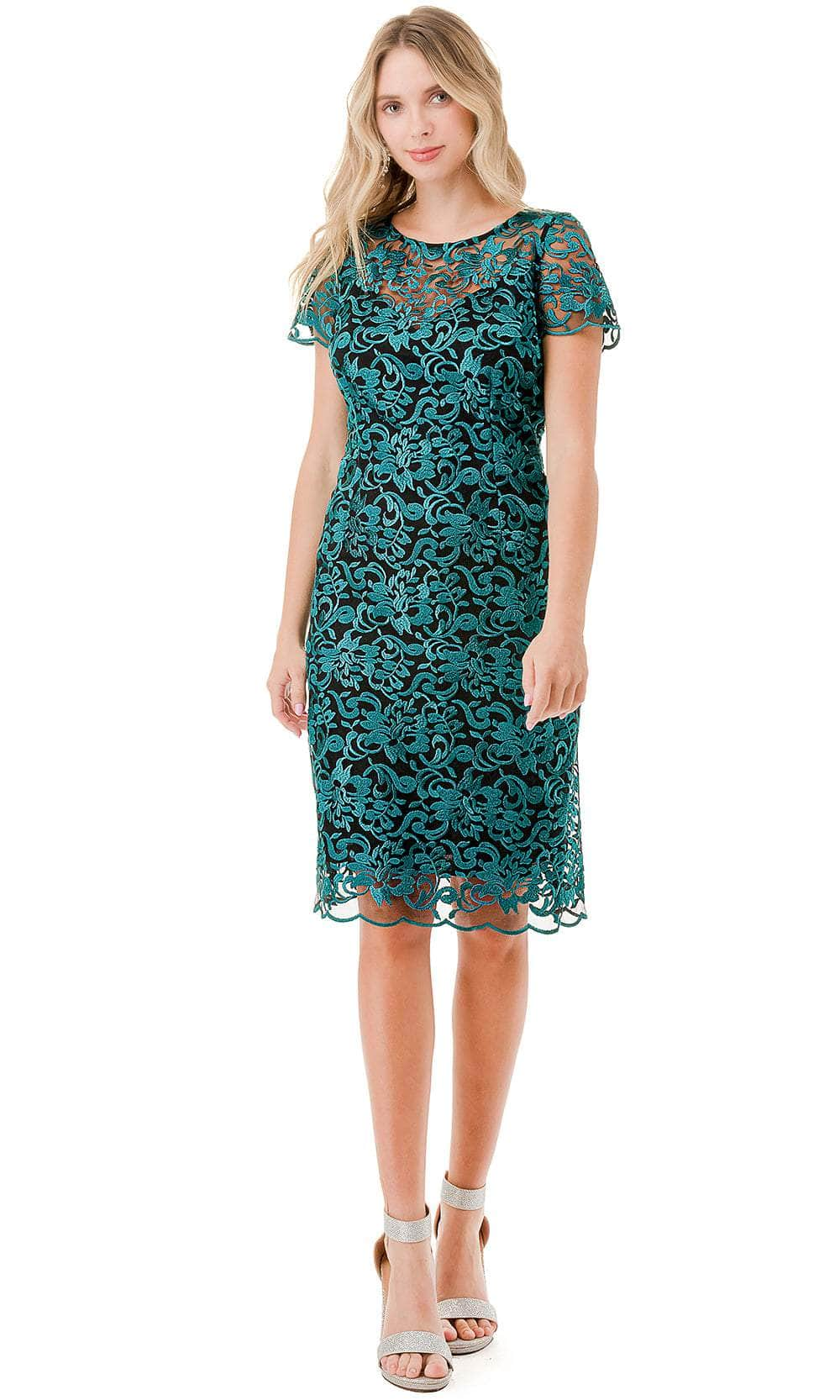 Trevi Collection D713 - Embroidered Short Sleeve Formal Dress Special Occasion Dresses XXS / Bk-Green