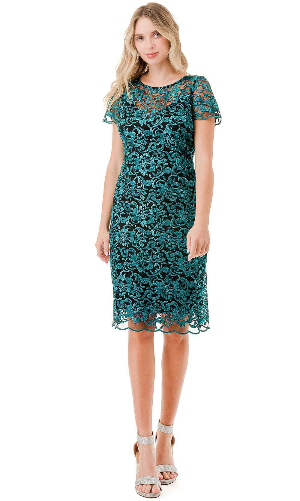 Aspeed Design D713 - Illusion Jewel Knee Length Formal Dress Special Occasion Dress XXS / Bk-Green