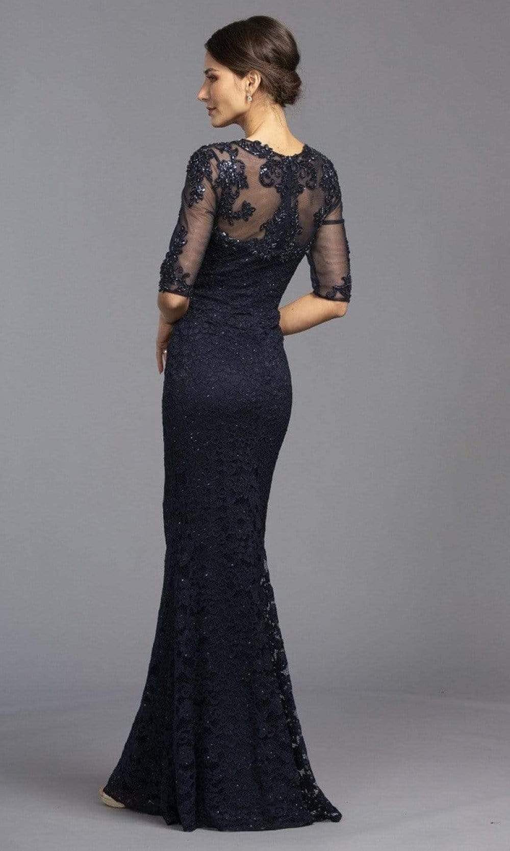 Trevi Collection - V-Neck Floral Applique Column Dress L2342SC In Blue