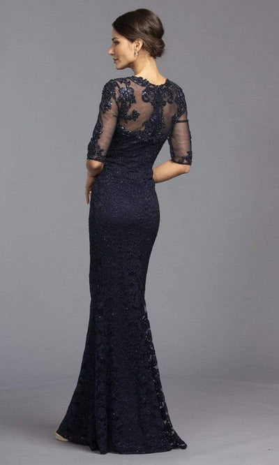 Trevi Collection - V-Neck Floral Applique Column Dress L2342SC In Blue