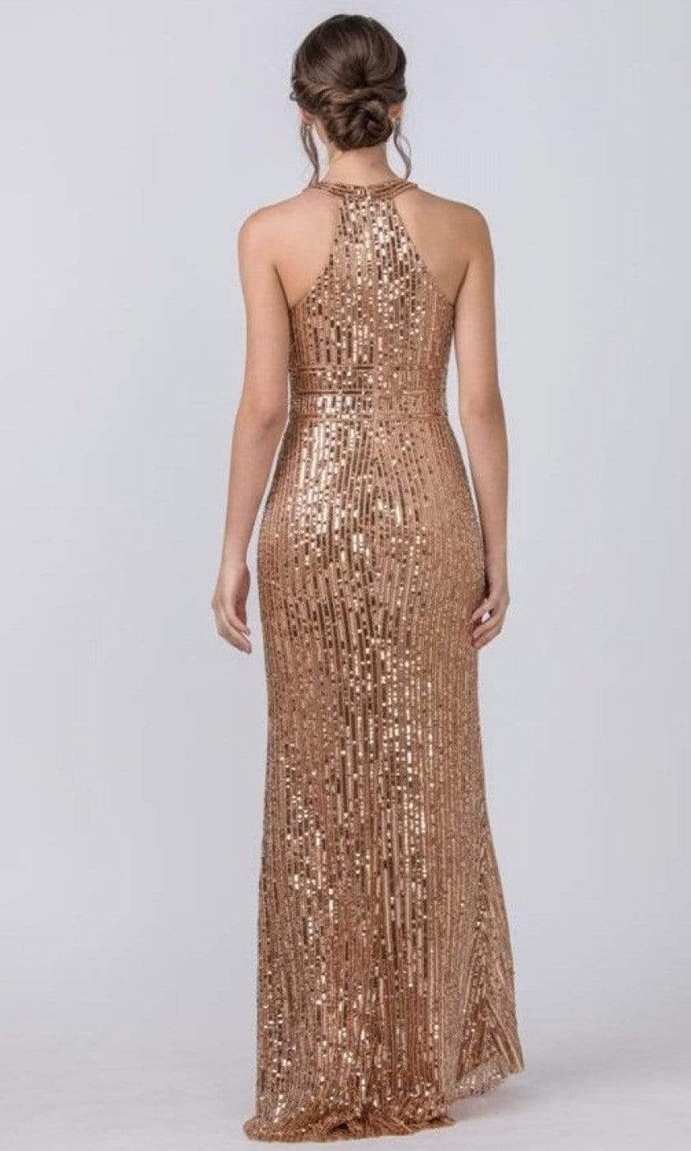 Trevi Collection - Sleeveless Racerback Sequin Embellished Long Gown L2391SC In Pink and Gold