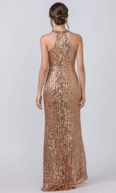 Trevi Collection - Sleeveless Racerback Sequin Embellished Long Gown L2391SC In Pink and Gold