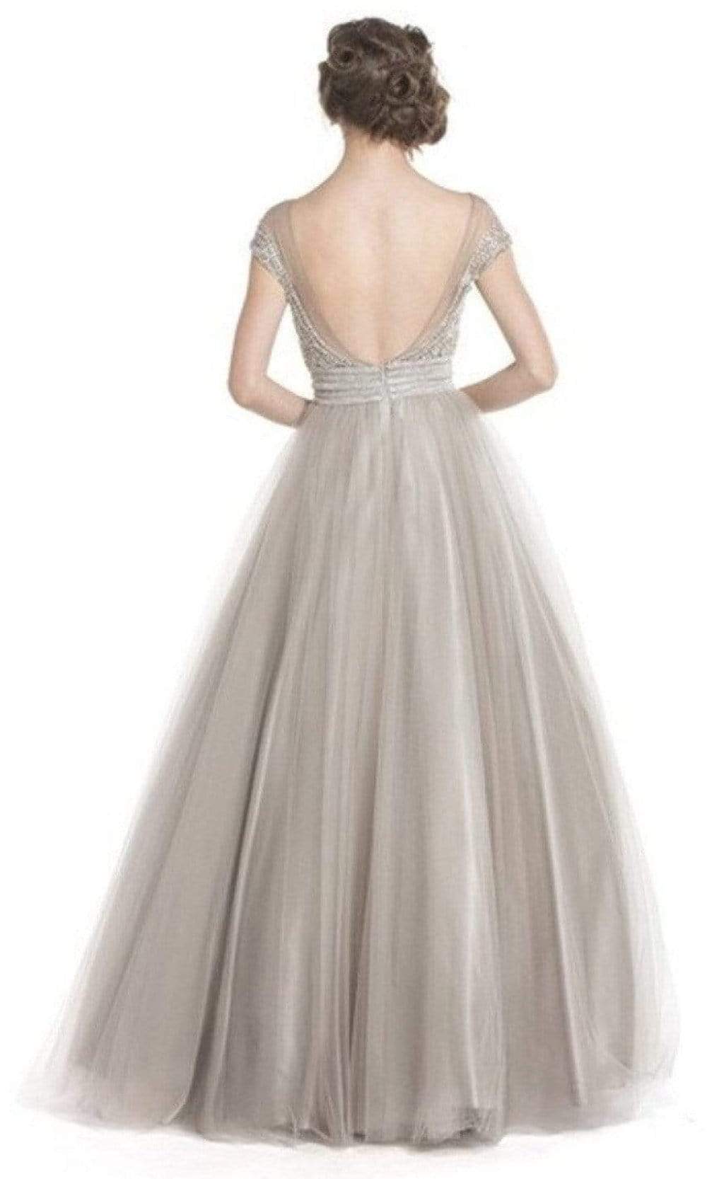 Trevi Collection - L1513 Cap Sleeve Bejeweled Long Dress Prom Dresses XXS / Champagne
