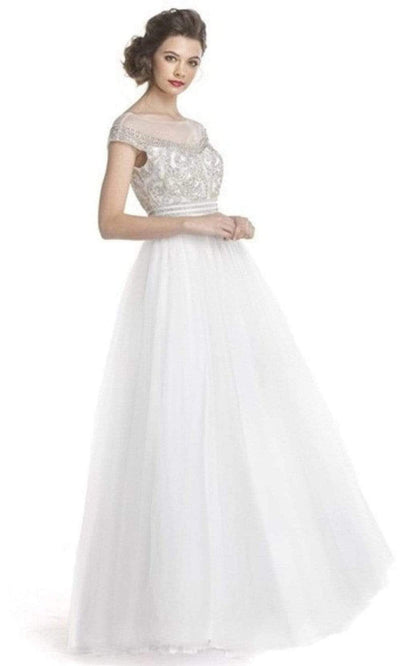 Trevi Collection - L1513 Cap Sleeve Bejeweled Long Dress Prom Dresses XXS / Off White
