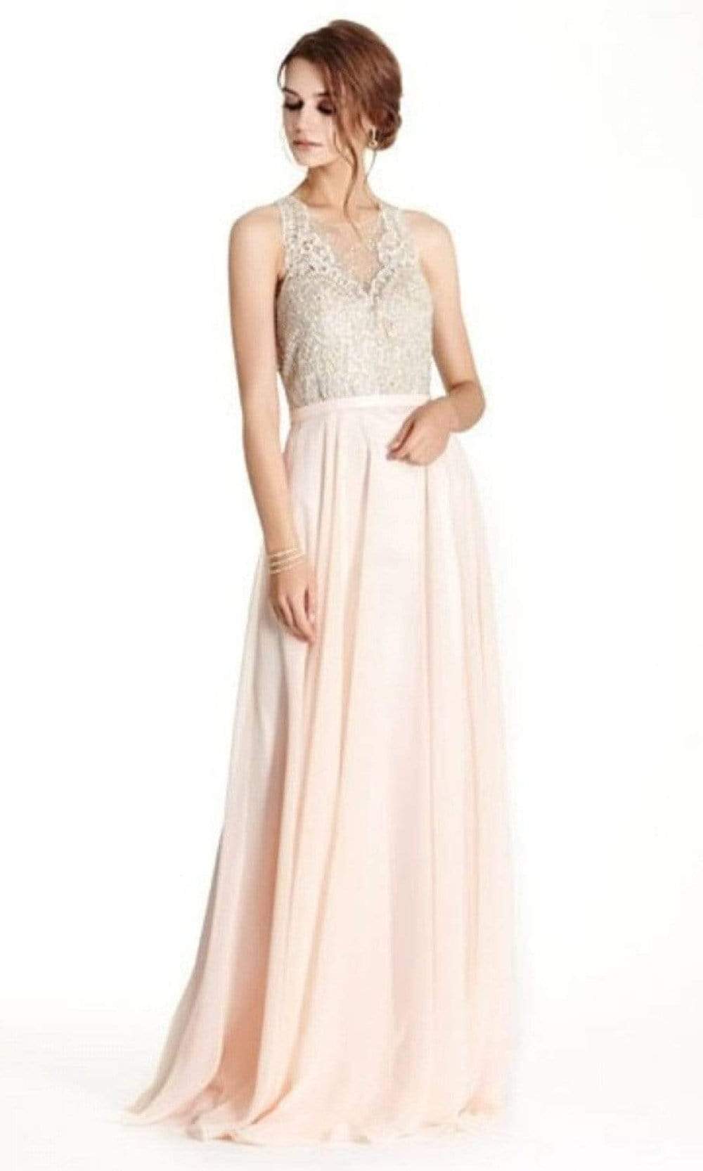 Trevi Collection - L1793 Illusion Jewel Lace A-Line Dress Prom Dresses XXS / Blush