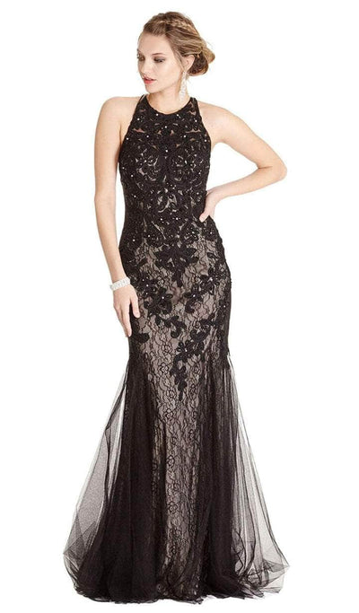 Aspeed Design - L1865 Sleeveless Halter Neck Evening Dress - 1 pc Black-Nude in Size M Available CCSALE M / Black-Nude