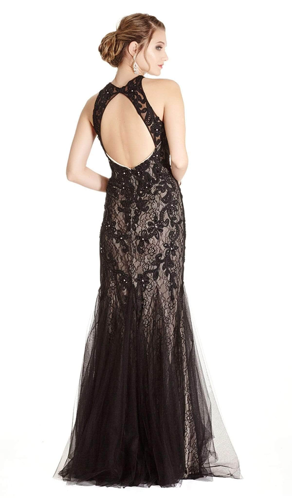 Aspeed Design - L1865 Sleeveless Halter Neck Evening Dress - 1 pc Black-Nude in Size M Available CCSALE M / Black-Nude