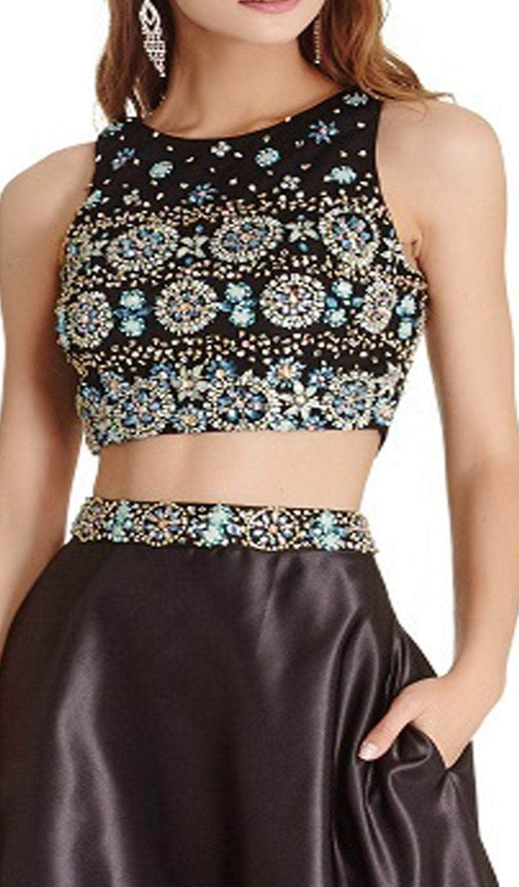 crop top two piece prom dresses Two-Piece Long Prom Dress with Corset Top Red / 2