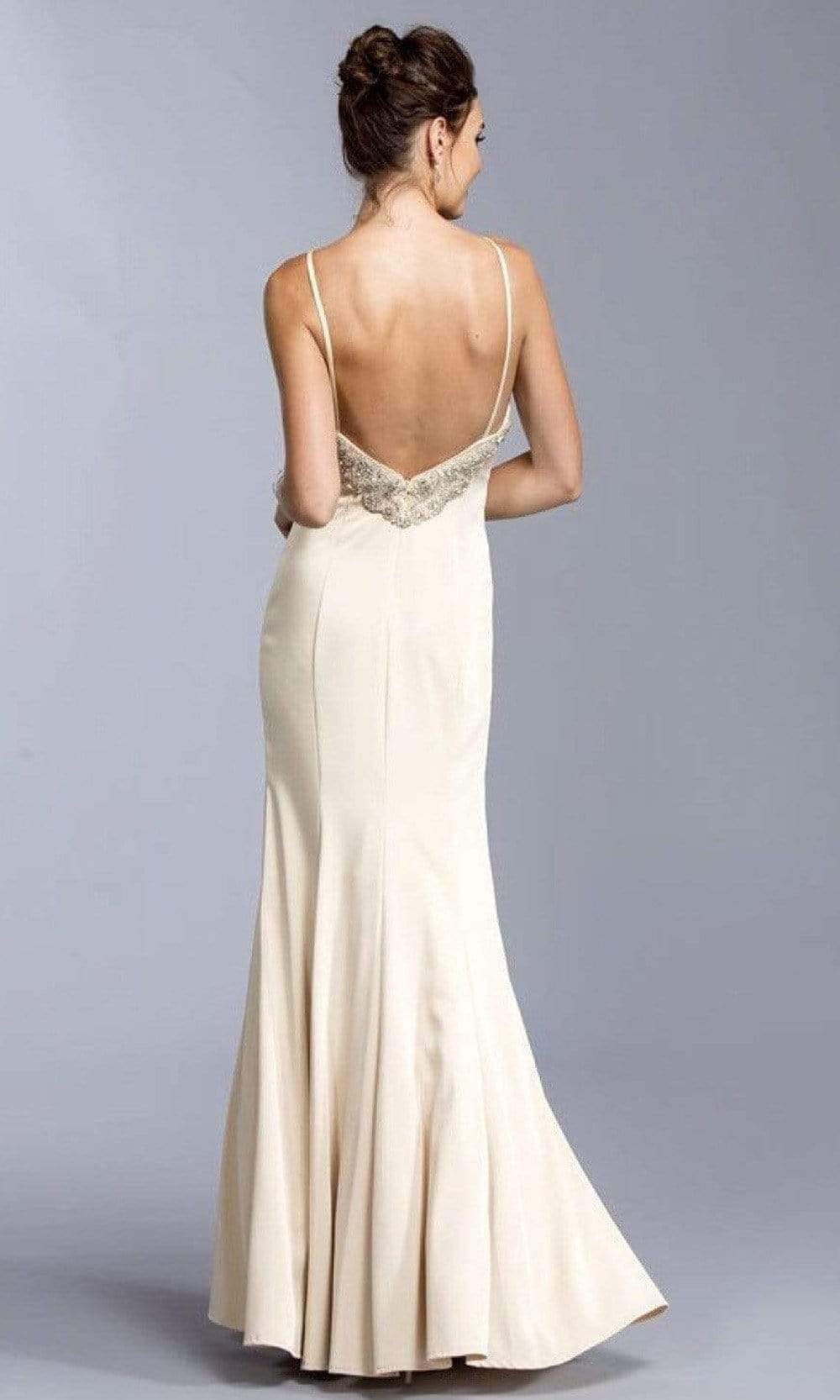 Trevi Collection - L1938 Appliqued V-Neck Evening Dress Evening Dresses