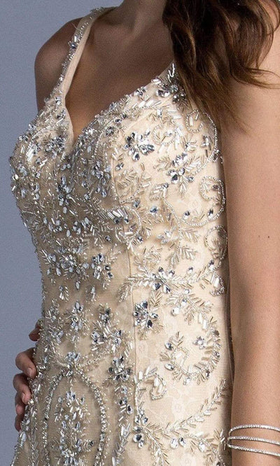 Trevi Collection - L1939 Bugle Beaded Tulle Mermaid Gown Evening Dresses