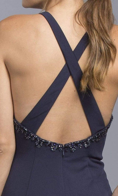 Trevi Collection - L2017 Bead-Trimmed Crisscross Back Dress Evening Dresses