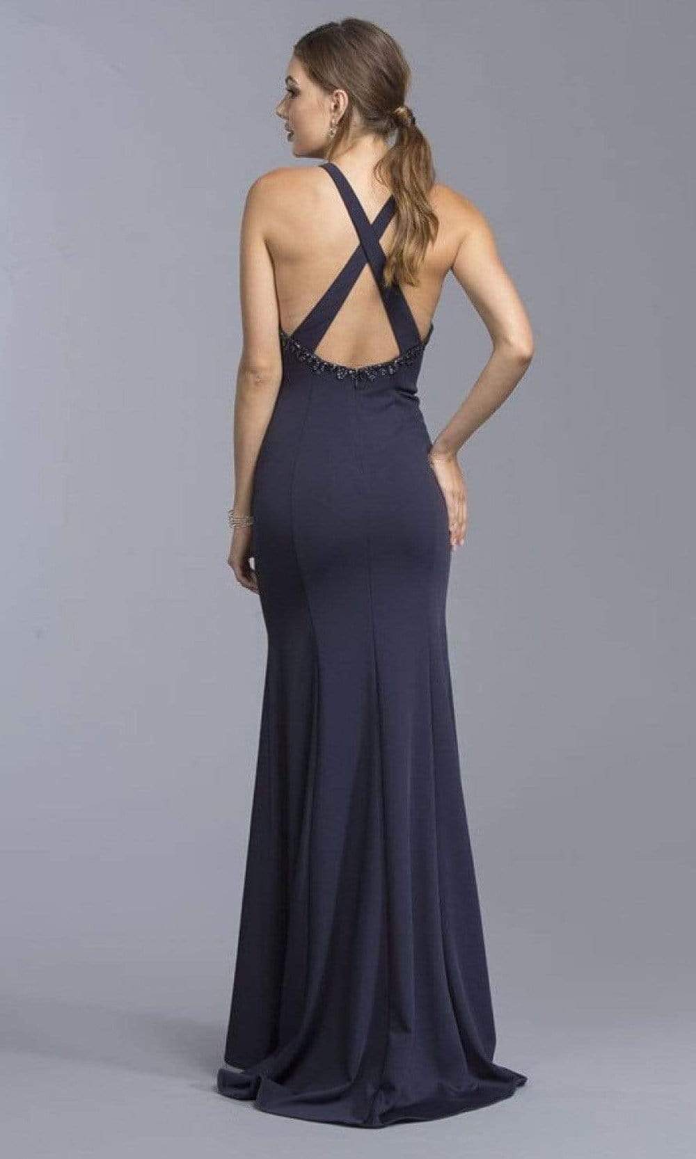 Trevi Collection - L2017 Bead-Trimmed Crisscross Back Dress Special Occasion Dress