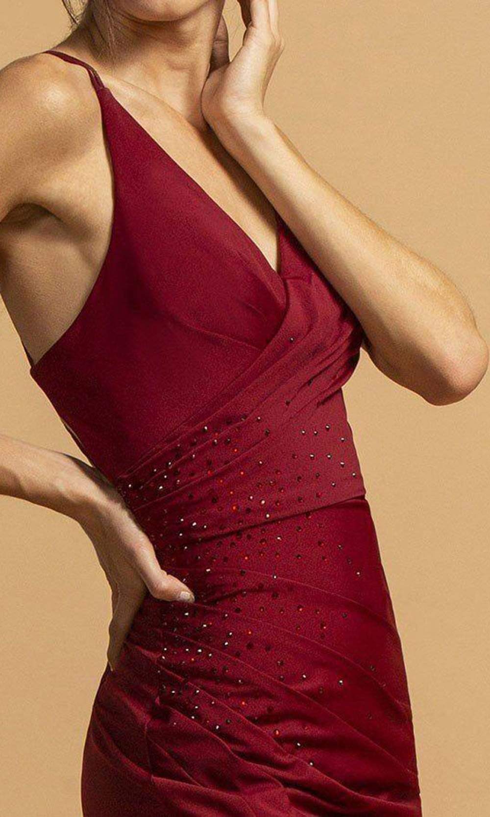 Trevi Collection - L2026 Beaded Halter High Slit Dress Evening Dresses