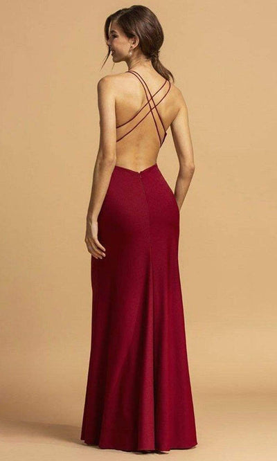 Trevi Collection - L2026 Beaded Halter High Slit Dress Evening Dresses