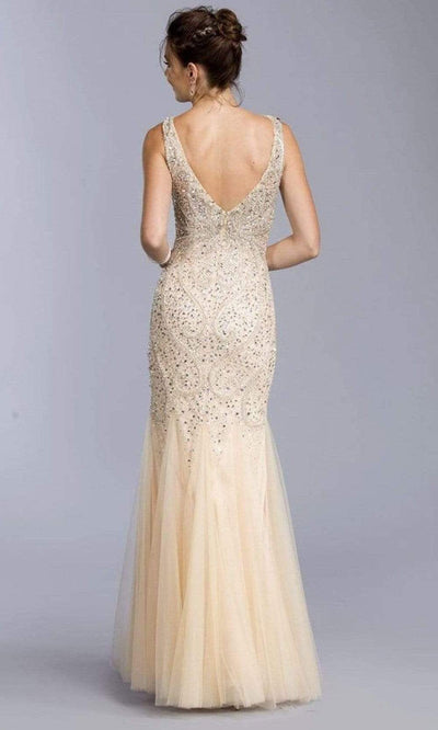 Trevi Collection - L2044 Crystal Beaded Tulle Flared Hem Evening Dresses
