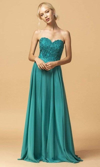 Trevi Collection - L2073 Strapless Embroidered Chiffon Dress Prom Dresses XXS / Jade