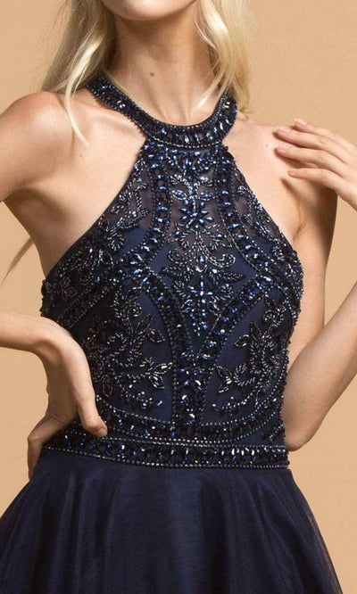 Trevi Collection - L2089 Halter Beaded Evening Dress Evening Dresses